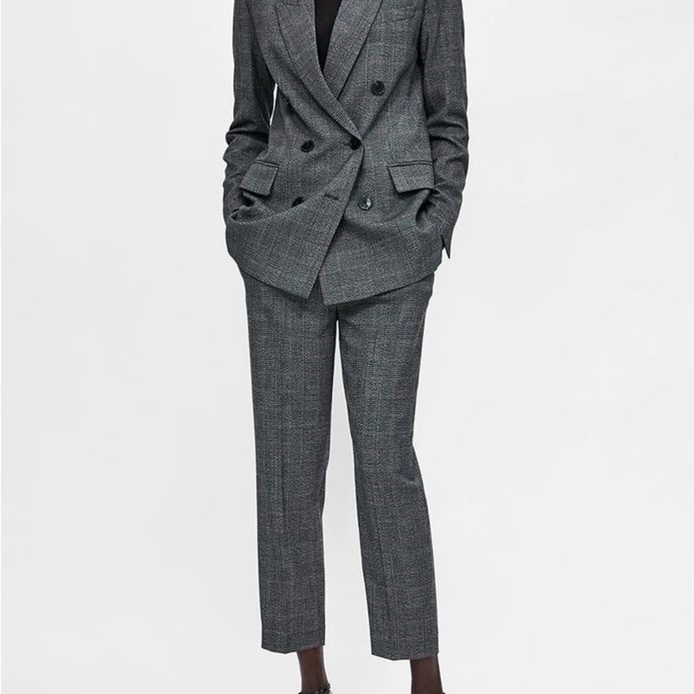 Zara Plaid Double Breasted Blazer and Cropped Pants